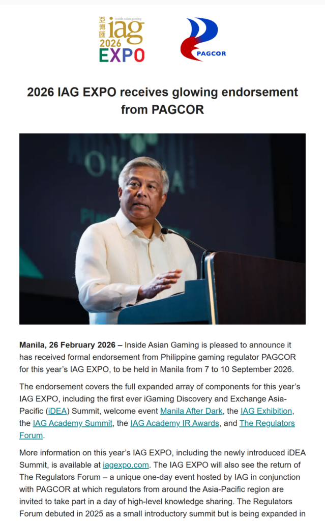 2026 IAG EXPO receives glowing endorsement from PAGCOR