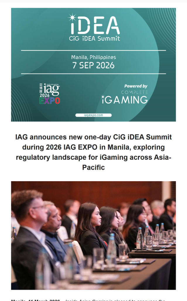 IAG announces new one-day CiG iDEA Summit during 2026 IAG EXPO in Manila, exploring regulatory landscape for iGaming across Asia-Pacific