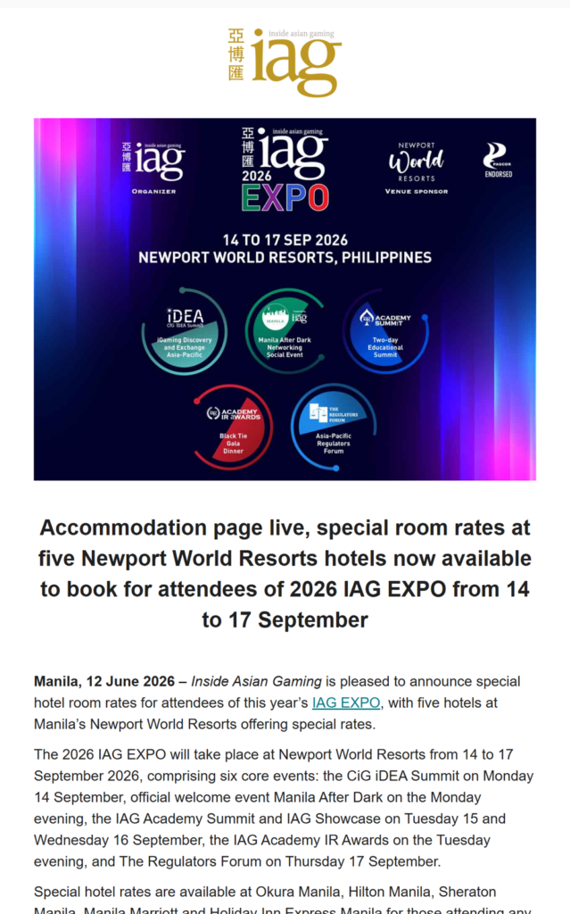 NEWS RELEASE: Special Room Rates for 2026 IAG Expo: Book Newport World Resorts in Just a Few Clicks