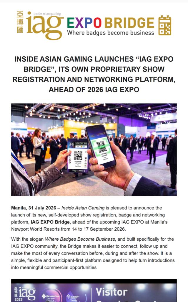 Inside Asian Gaming launches “IAG EXPO Bridge”, its own proprietary show registration and networking platform, ahead of 2026 IAG EXPO