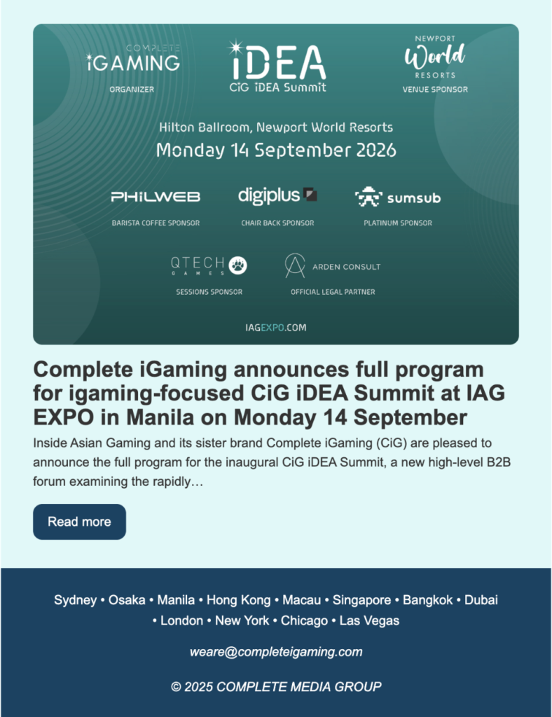 Complete iGaming announces full program for igaming-focused CiG iDEA Summit at IAG EXPO in Manila on Monday 14 September