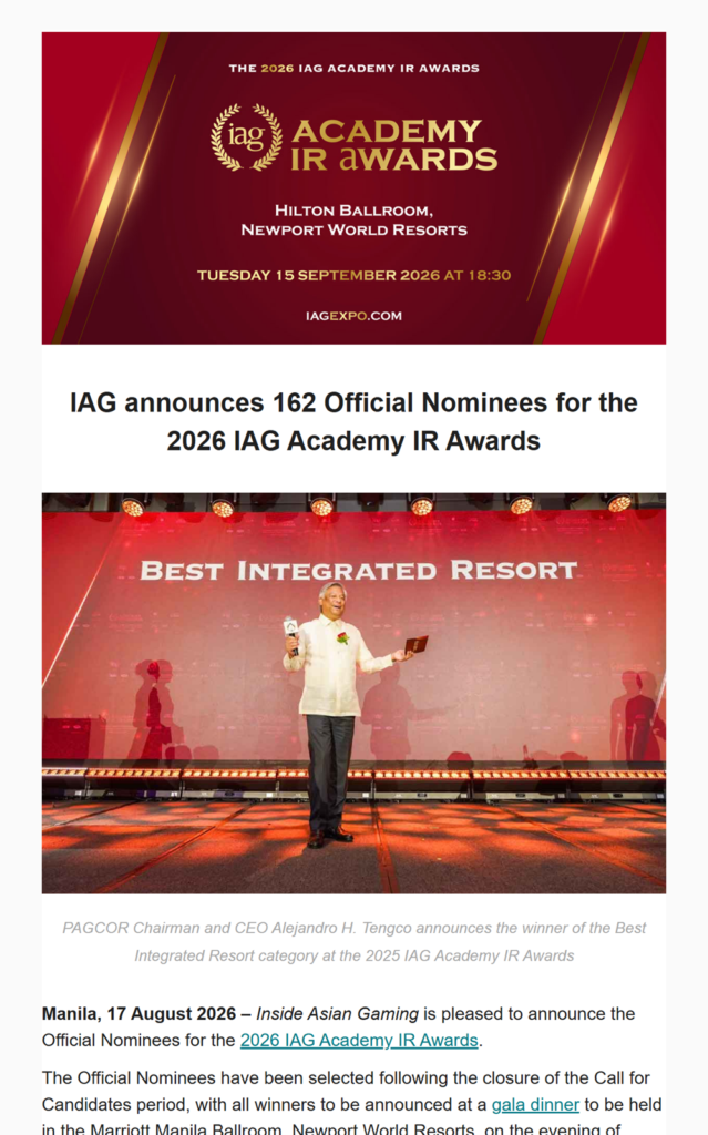 IAG announces 162 Official Nominees for the 2026 IAG Academy IR Awards