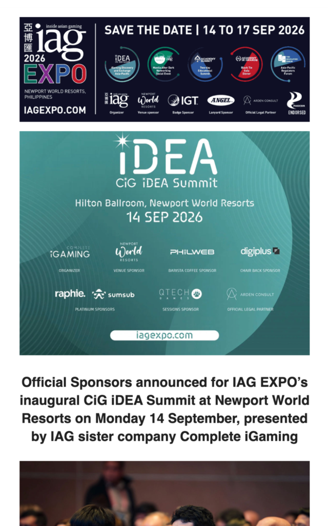 Official Sponsors announced for IAG EXPO’s inaugural CiG iDEA Summit at Newport World Resorts on Monday 14 September, presented by IAG sister company Complete iGaming
