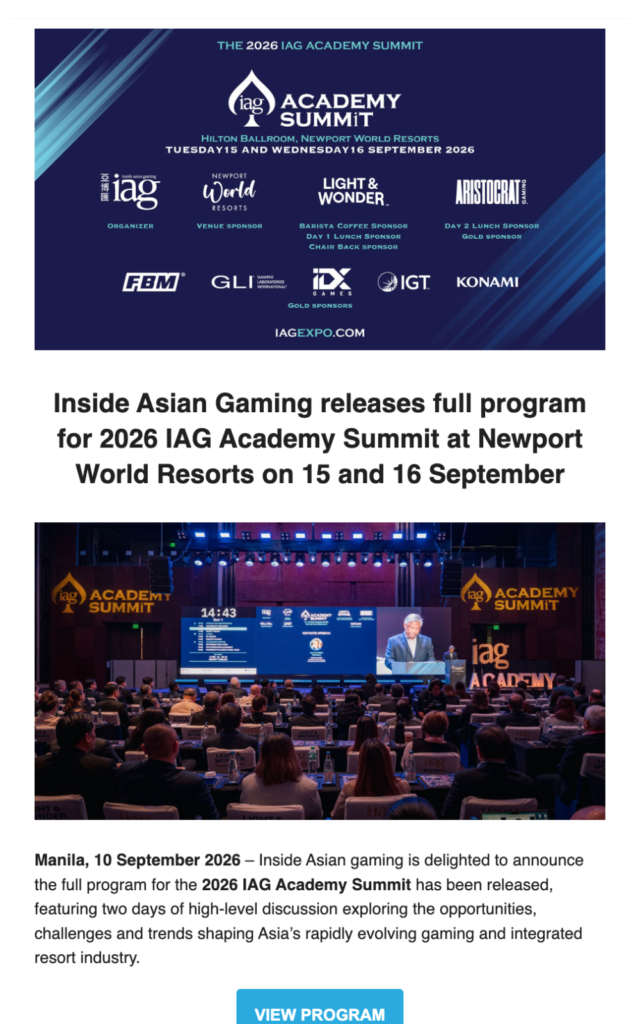 Inside Asian Gaming releases full program for 2026 IAG Academy Summit at Newport World Resorts on 15 and 16 September
