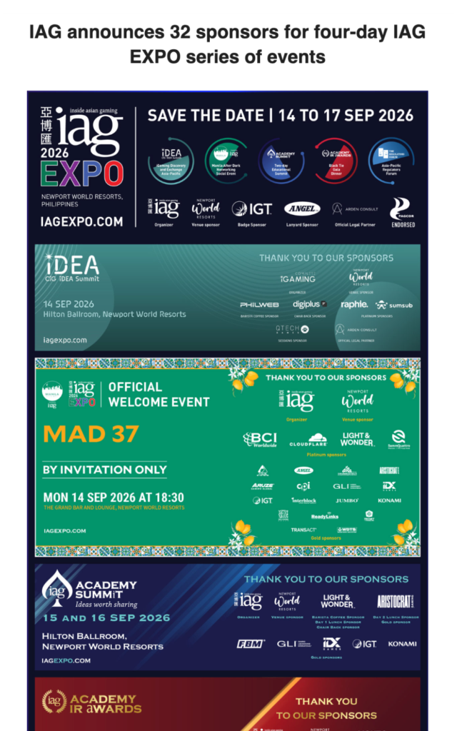 IAG announces 32 sponsors for four-day IAG EXPO series of events